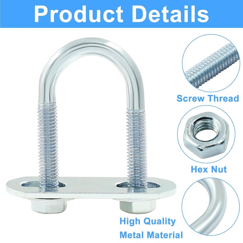 Moicstiy 4 Sets M6 U Bolts 3/4 Inch Wide, Round U-Bolts with Frame Plates, Nuts, and Washer, Zinc Plated Steel U Clamp for Trailers, Boats (20 mm x 50 mm - Image 3
